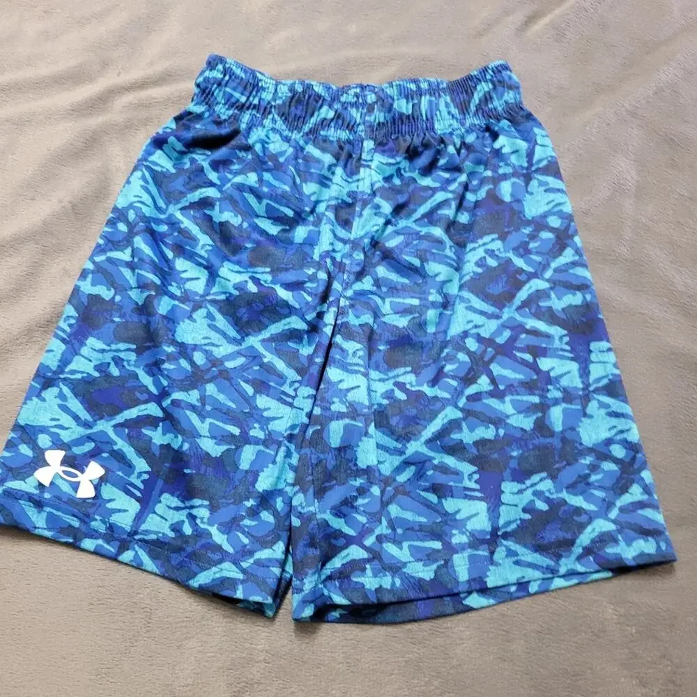 Under Armour Athletic Shorts Boys Size 6 Blue Geometric Comfort Stretch‎ Pull On